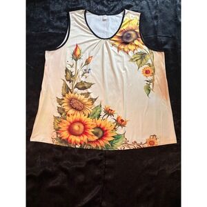 Chaos Monkey Sunflower Floral‎ Tank Top Sleeveless Scoop Neck Plus Size 8XL